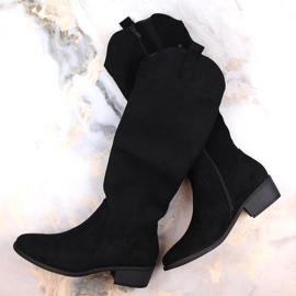 Zamszowe kozaki damskie ocieplane czarne Jezzi RMR2353-4 1