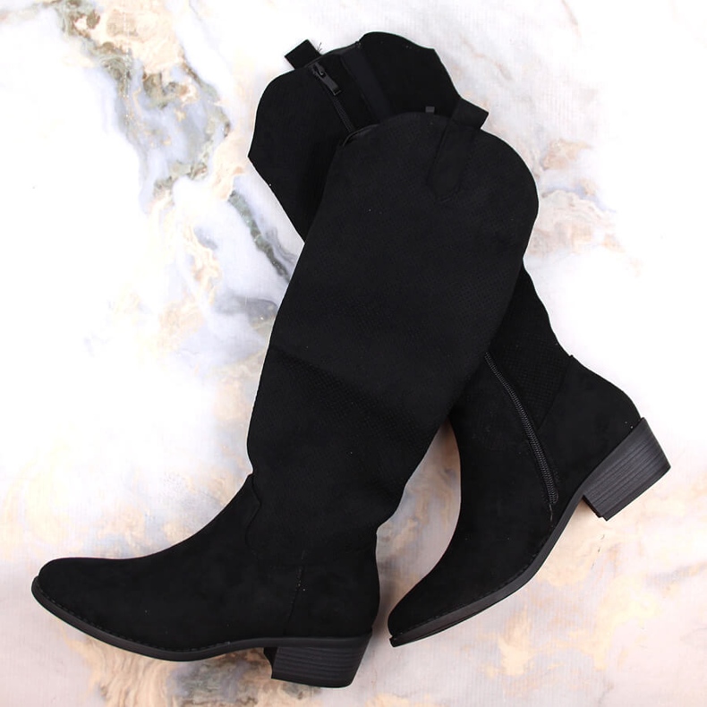 Zamszowe kozaki damskie ocieplane czarne Jezzi RMR2353-4 1