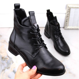 M. DASZYŃSKI Botki damskie sznurowane i na zamek ocieplane czarne M.Daszyński SA198-24 1