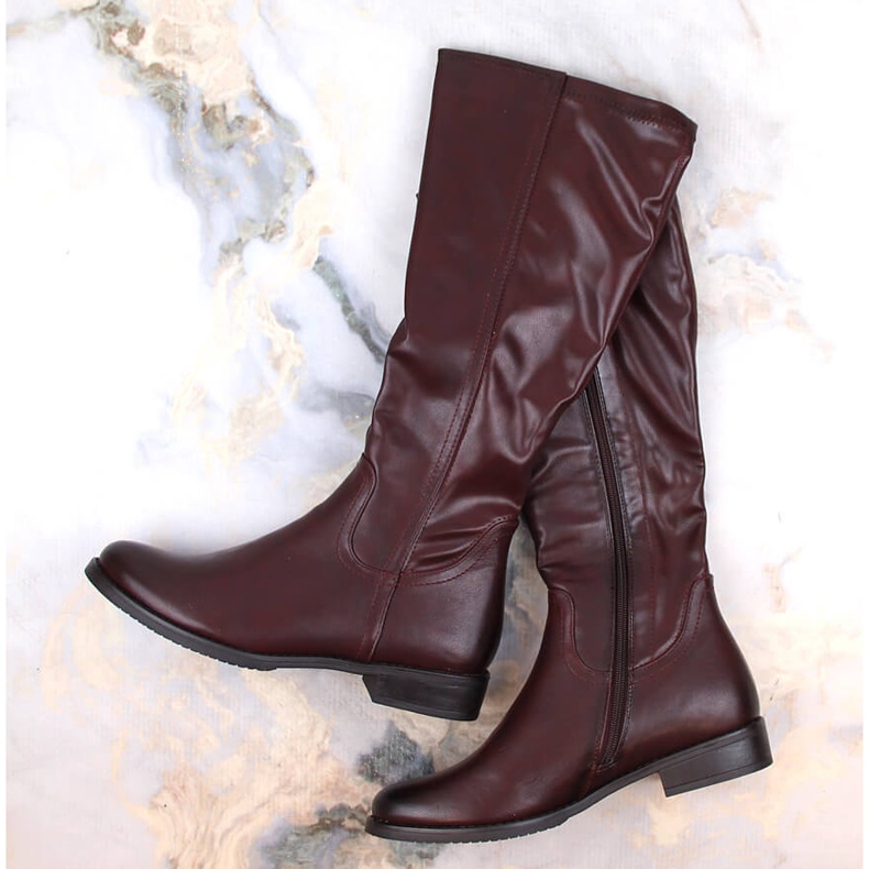 M. DASZYŃSKI Kozaki damskie na płaskim obcasie ocieplane bordowe M.Daszyński SA62-69 czerwone 1