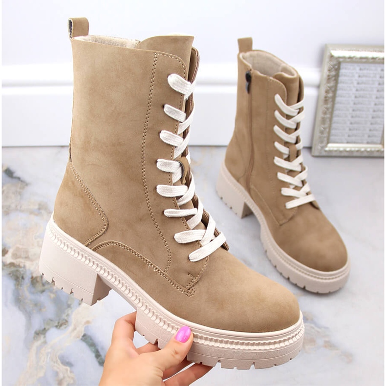 Botki damskie zamszowe workery ocieplane camel Potocki YQ21069 brązowe 1