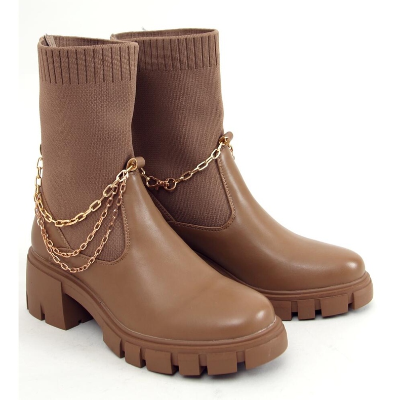 Botki skarpetkowe Mona Khaki brązowe 1