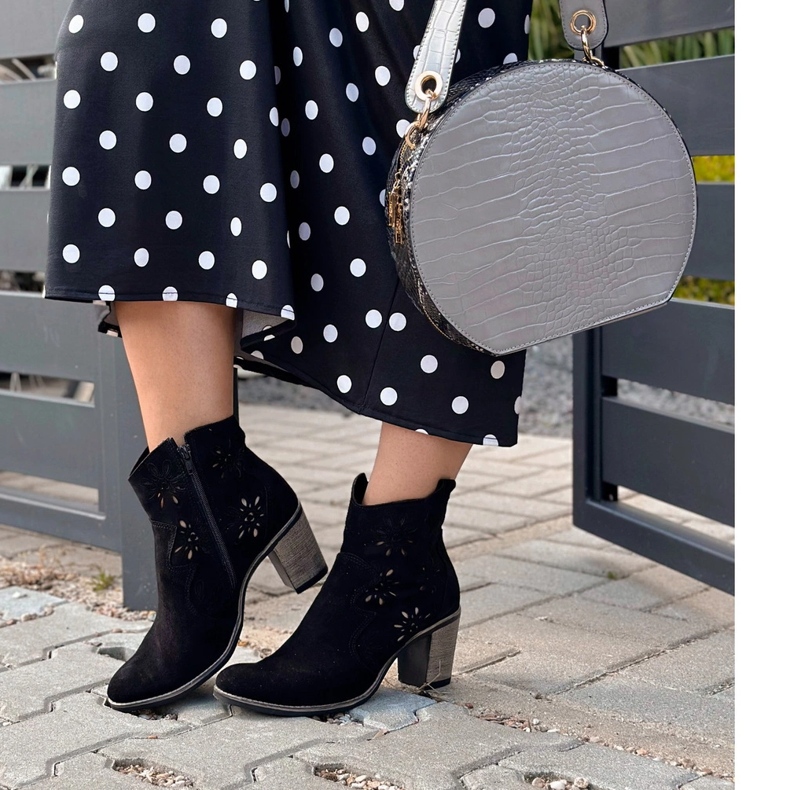 Olivier Ażurowe botki na obcasie Lena czarne 1