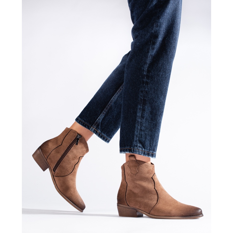 W. Potocki Niskie zamszowe botki kowbojki Potocki camel brązowe 1