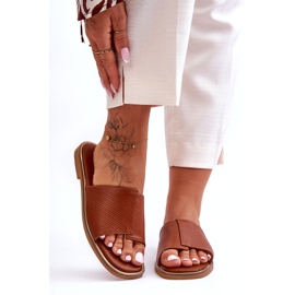 Klapki Damskie Skórzane Camel Harmony brązowe 2