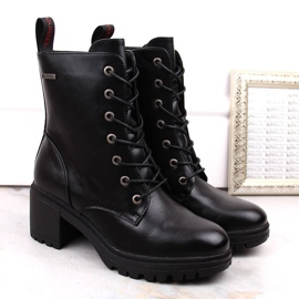 Botki na słupku sznurowane ocieplane czarne Vinceza 1