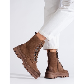 W. Potocki Beżowe zamszowe workery damskie Potocki brązowe 2