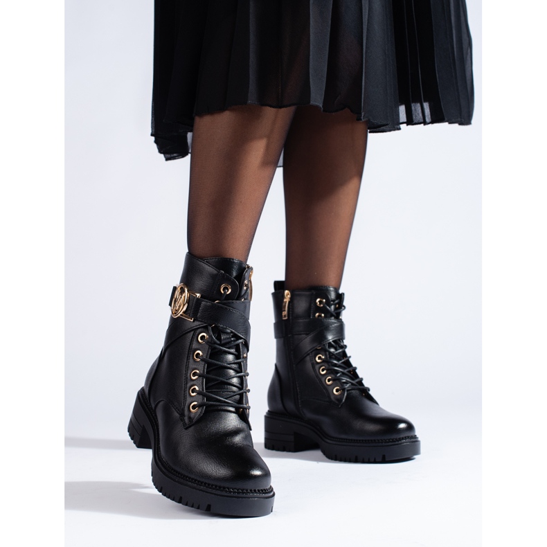 W. Potocki Workery damskie Potocki ze skóry ekologicznej czarne 1