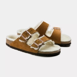 Klapki Birkenstock Arizona Shearling Mink W 1001135 brązowe 1