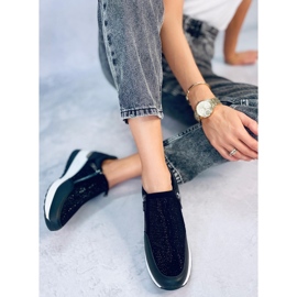 Sneakersy sportowe damskie na koturnie czarne błyszczące 4
