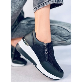 Sneakersy sportowe damskie na koturnie czarne błyszczące 3