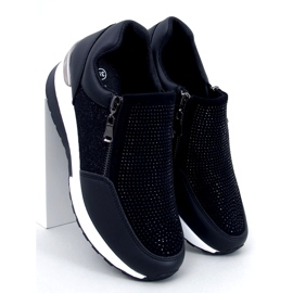 Sneakersy sportowe damskie na koturnie czarne błyszczące 2