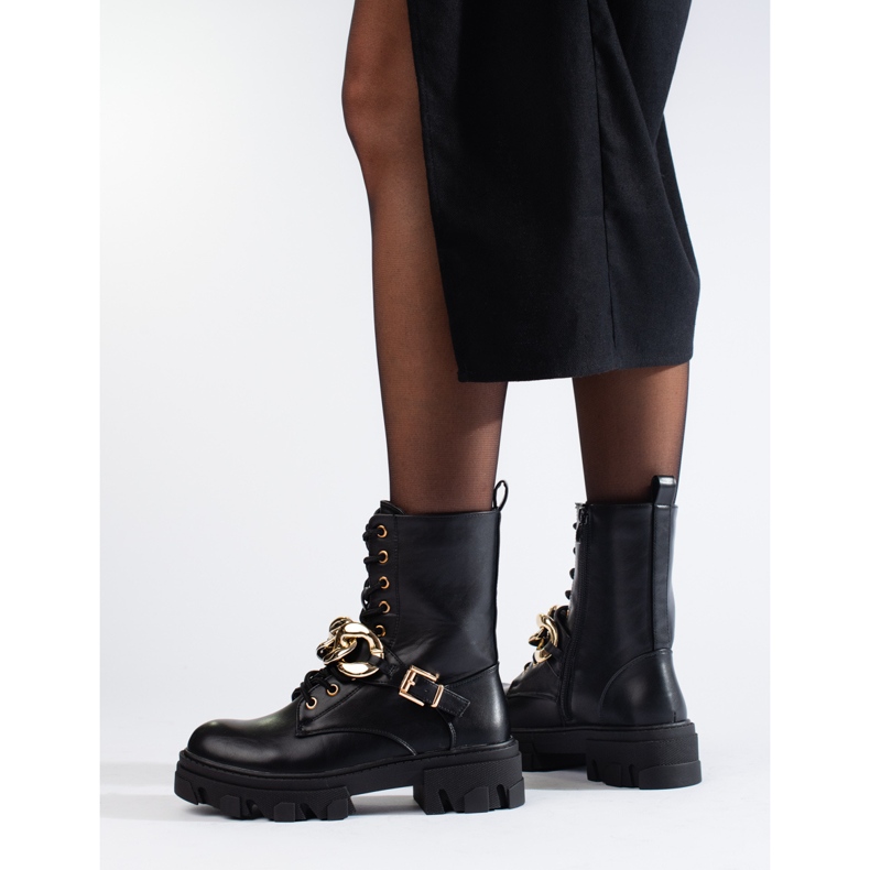 Diamantique Czarne workery na platformie 2