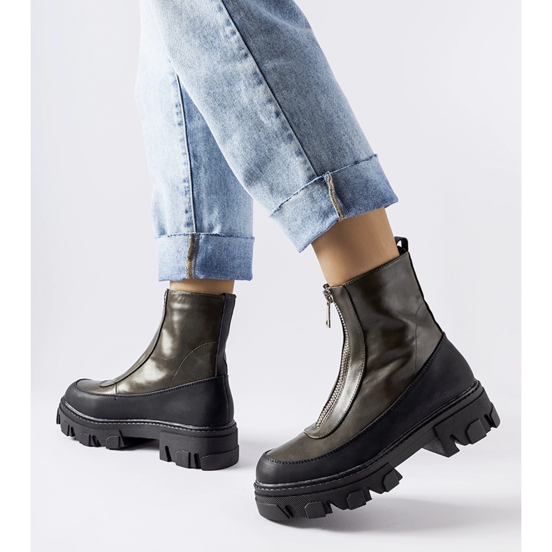 Ciemnozielone masywne botki na zamek Morley 1