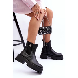 Lemar Skórzane Botki Sztyblety Na Masywnej Platformie Czarne Lisencca 1