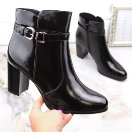 Lakierowane botki damskie na słupku ocieplane czarne Sergio Leone BT324 1