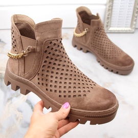 Botki workery damskie zamszowe brązowe Potocki 12028 beżowy 1