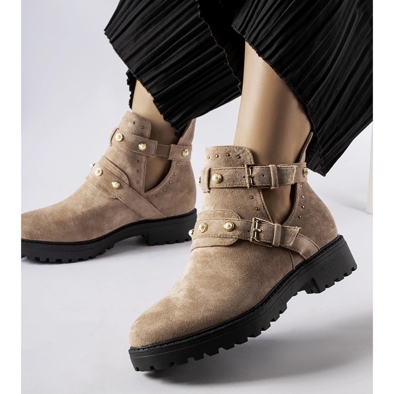 Beżowe ozdobne botki z wycięciami Provolo beżowy 1