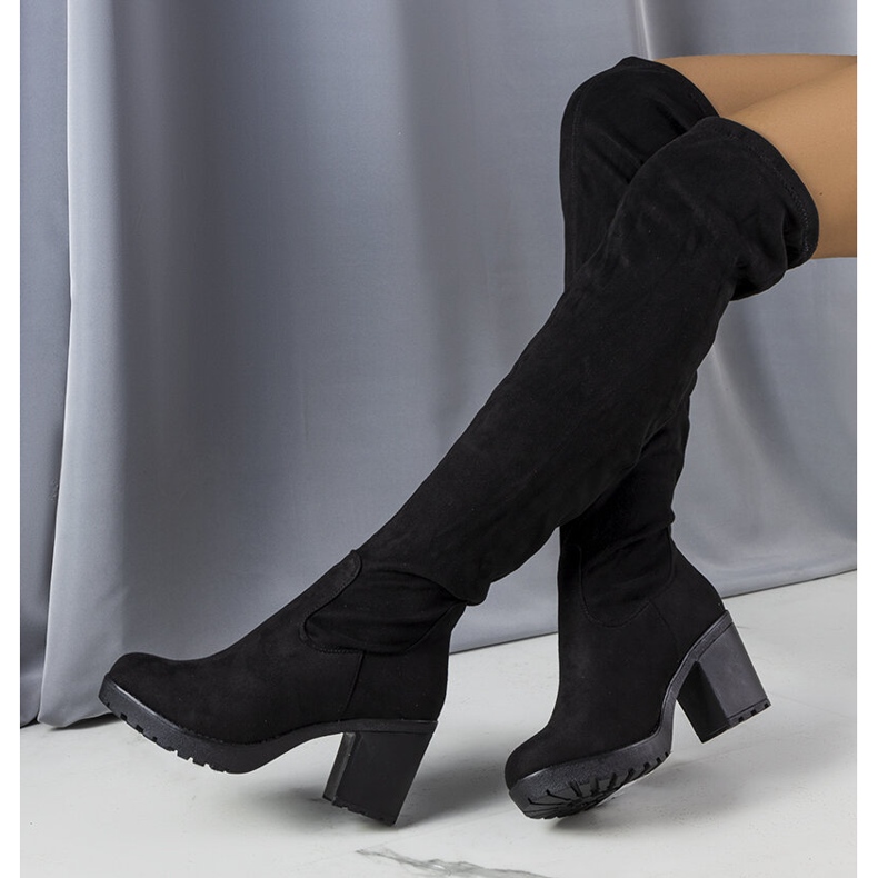 Czarne długie kozaki eko-zamsz Nona 1