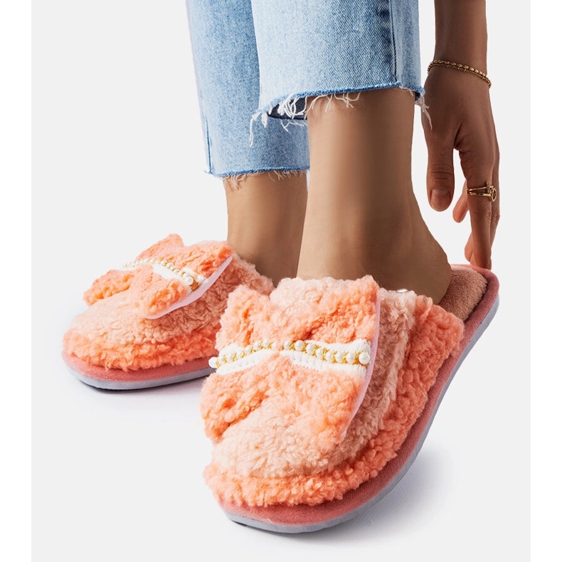 Pomarańczowe kapcie z kokardką Bow 1