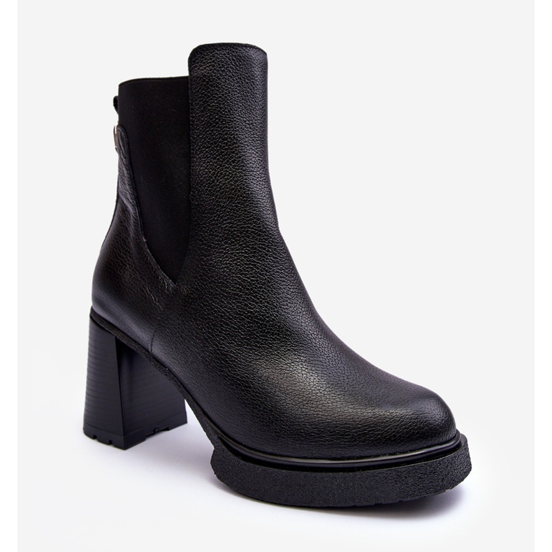 Skórzane Botki Na Słupku Czarne Lemar Liresa 1