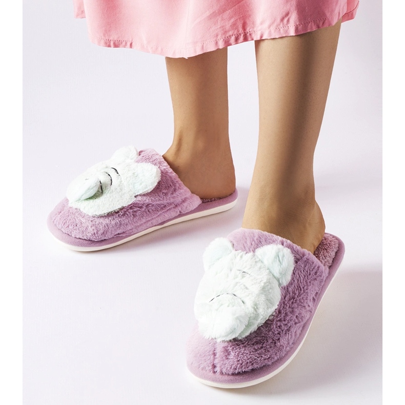 Fioletowo-zielone miękkie kapcie Bee fioletowe 1