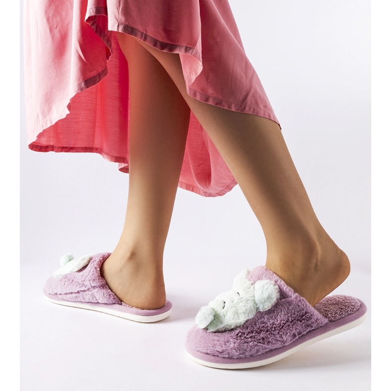 Fioletowo-zielone miękkie kapcie Bee fioletowe 2