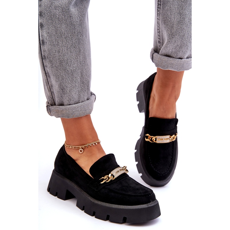 Seastar Klasyczne Zamszowe Mokasyny Na Masywnej Platformie Czarne 2