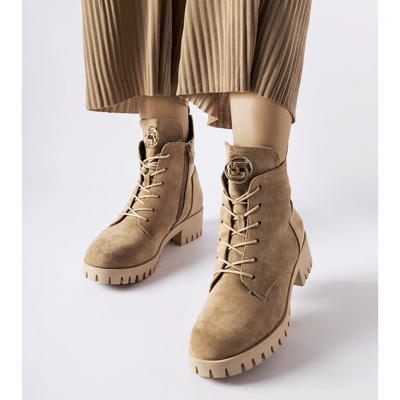 Beżowe ocieplane traperki eko-zamsz Noha beżowy 1