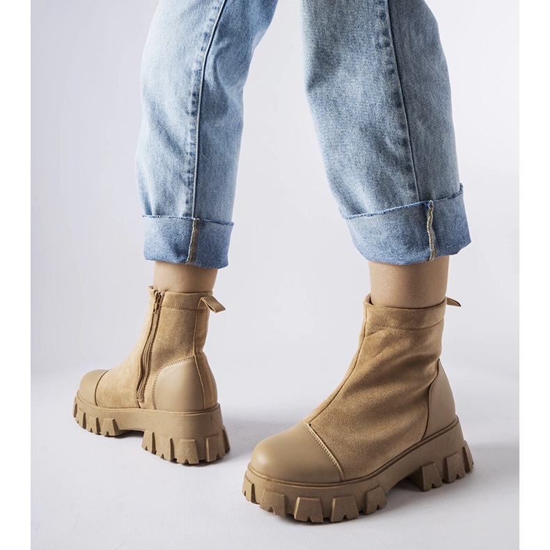 Beżowe workery eko-zamsz z bieżnikiem Milo beżowy 1