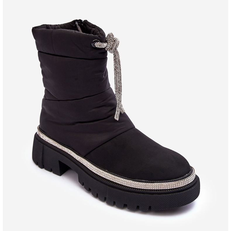 PS1 Zdobione Śniegowce Na Płaskim Obcasie Czarne Plotia 2