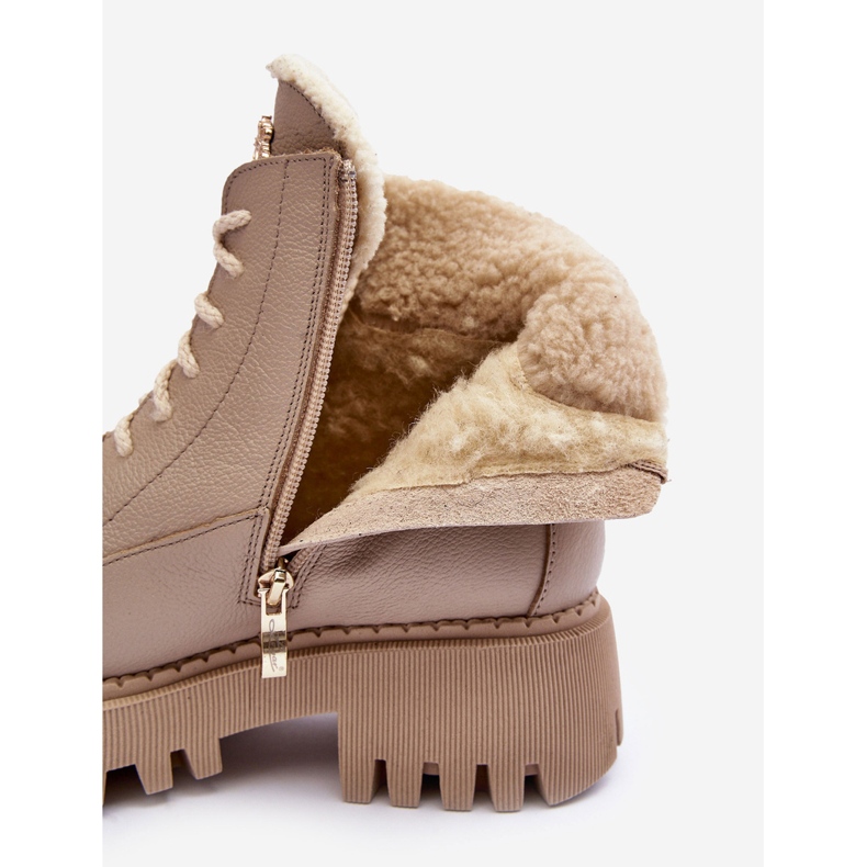 Damskie Skórzane Trapery Botki Beżowe Lemar Vergo beżowy 1