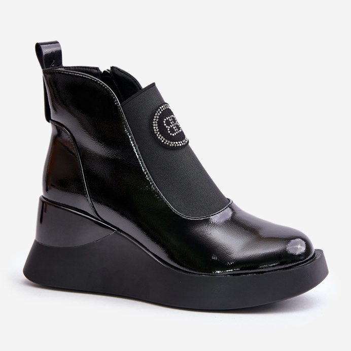 Skórzane Botki Na Koturnie S.Barski MR870-22 Czarne 1