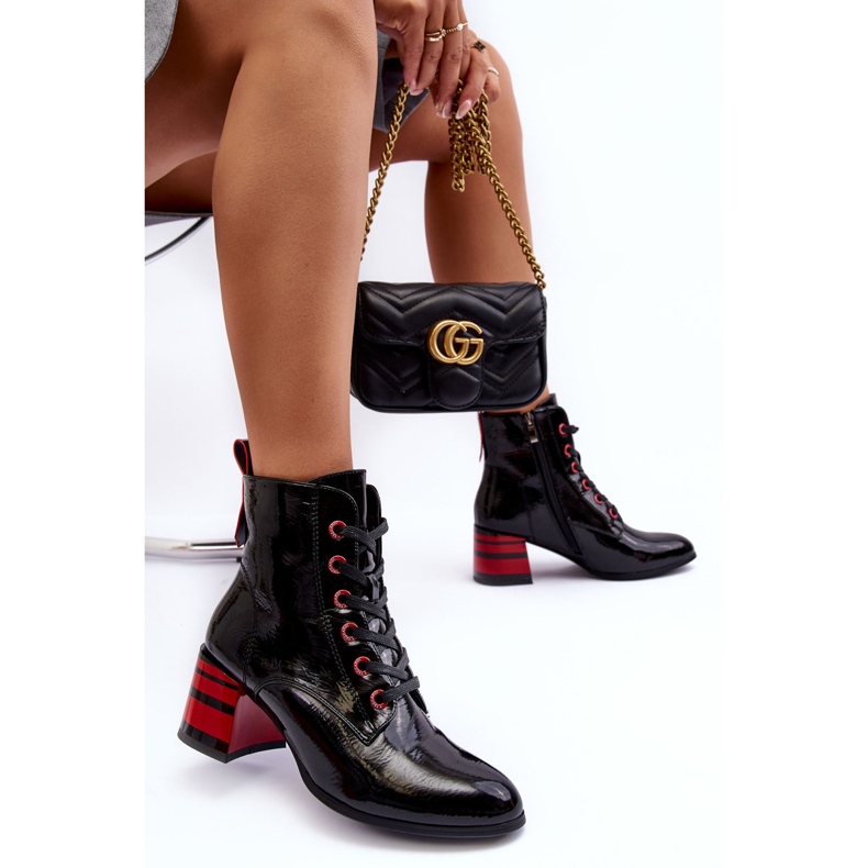 Lakierowane Botki Na Obcasie S.Barski MR870-49 Czarne 2