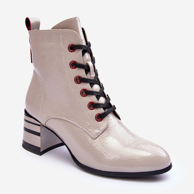 Lakierowane Botki Na Obcasie S.Barski MR870-49 Jasnoszare 2
