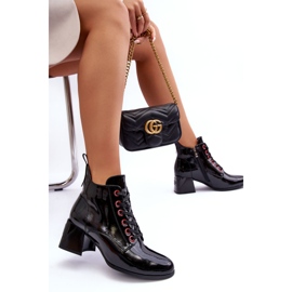 Niskie Lakierowane Botki Sznurowane S.Barski MR870-66 Czarne 2