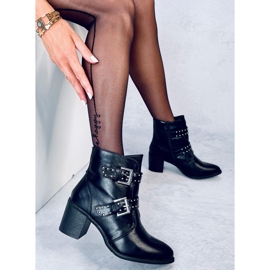 Botki na obcasie z ćwiekami Ferox Black czarne 1