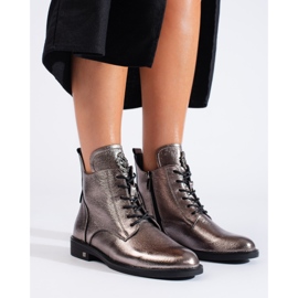 W. Potocki Srebrne botki na płaskim obcasie Potocki brązowe 2