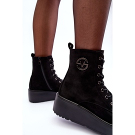 Vinceza Zamszowe Botki Workery Na Masywnej Platformie Koturnie Czarne Lavica 1