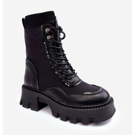 PS1 Skórzane Szurowane Masywne Workery Botki Damskie Czarne Seloma 1