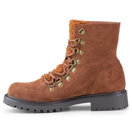 Ciepłe brązowe wiązane botki damskie 1