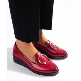 W. Potocki Czerwone półbuty damskie Potocki na niskiej koturnie 1