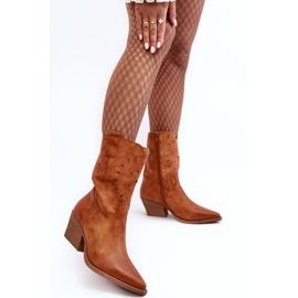 PH2 Skórzane Botki Kowbojki Na Niskim Obcasie Camel Ursuline brązowe 1