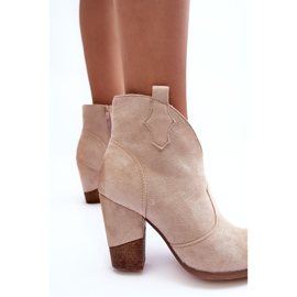 PS1 Zamszowe Botki Kowbojki Na Słupku Jasnobeżowe Tanner beżowy 2