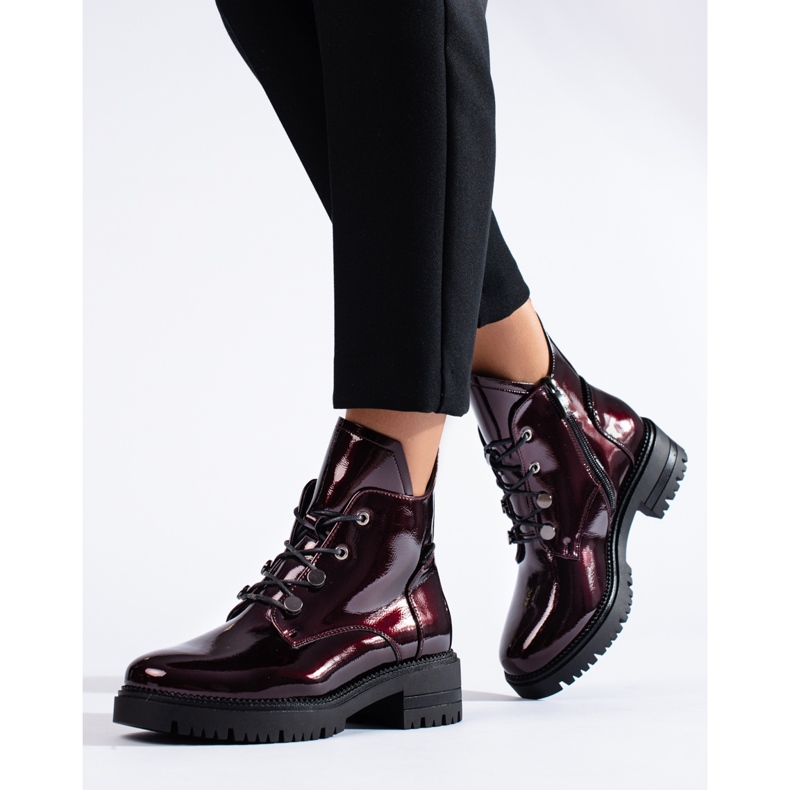 W. Potocki Bordowe lakierowane botki Potocki czerwone 2