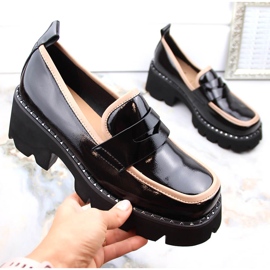 S.Barski Lakierowane półbuty mokasyny na obcasie i platformie czarne D&A MR870-32 1