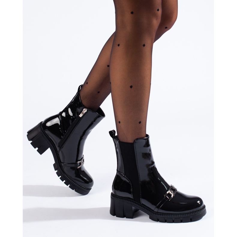 W. Potocki Lakierowane sztyblety damskie Potocki czarne 1