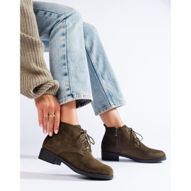 Wiązane zamszowe zielone botki Shelovet 2