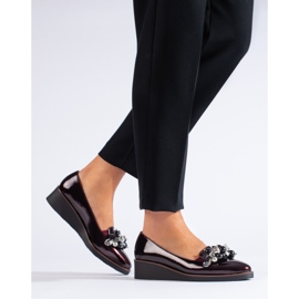 W. Potocki Bordowe lakierowane czółenka na koturnie Potocki czerwone 1