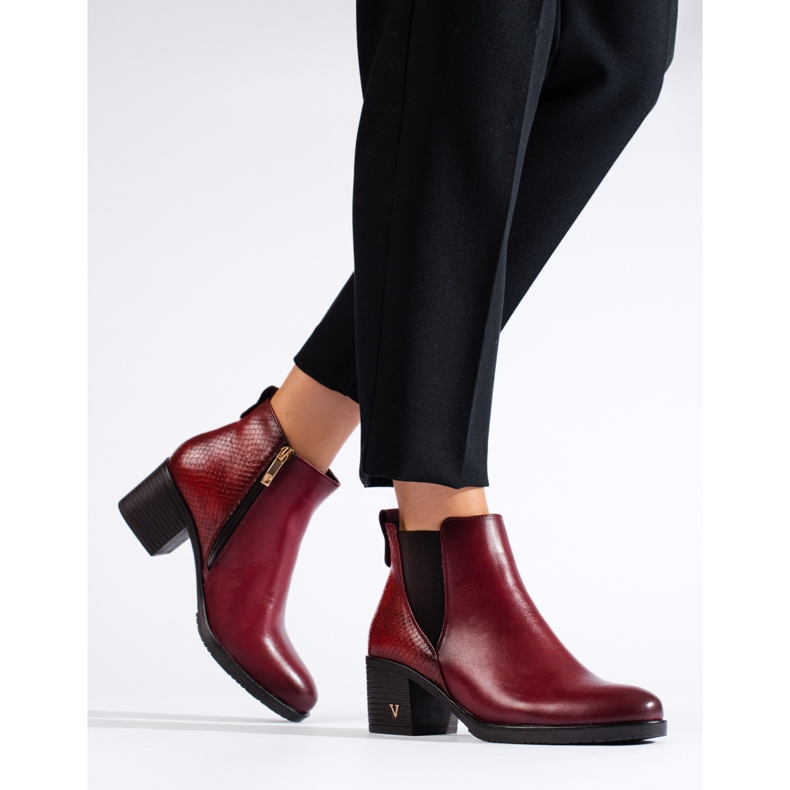 W. Potocki Bordowe damskie botki na obcasie Potocki czerwone 1